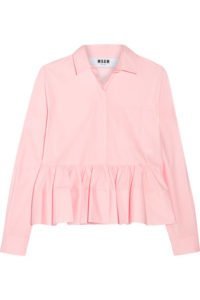 MSGM Stretch Cotton-Blend Poplin Peplum Shirt