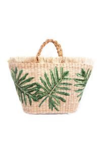Aranaz Green Palm Print Basket Bag