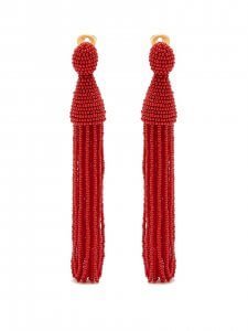Oscar De La Renta Bead Embellished Tassel Clip-On Earrings